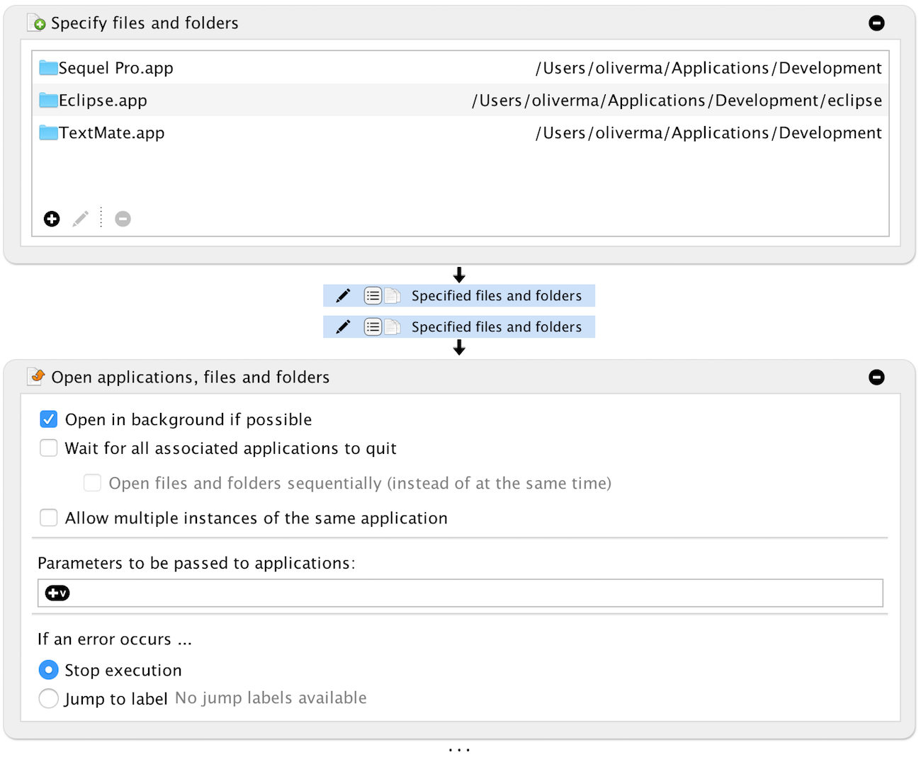 Workflow opening some development tools